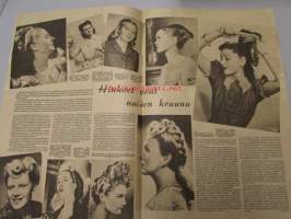 Seura 17. 4. 1946 nr 16-17 sis. mm. seur. artikkelit / kuvat / mainokset; Sinikka Koskela, kampausohjeita, Hollywoodin Mocambo-yökerho, Kale -matkalaukut -mainos,