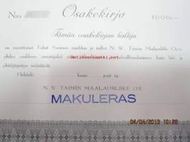 N.W. Taimin Maalausliike Oy, Helsinki, 1 000 mk -osakekirja