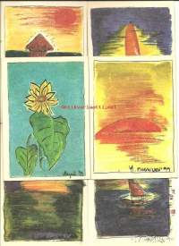Marjut Vihavainen , postikortti , taiteilijakortti 6 eril