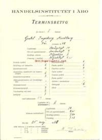 Terminsbetyg 1948 Handelsinstitutet i Åbo - koulutodistus