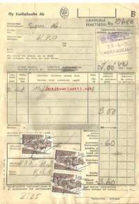 MH-rahtikirja 28.6.1965, autopakettimerkki 3x1,00 mk , leima Kokkola