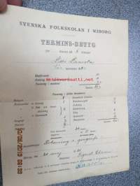 Svenska Folkskolan i Wiborg (Viipuri) - Termins-Betyg för eleven Lilly Laavola vårtermin 1921