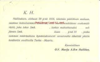 Marja Oy Ab, Maaria - osakkeiden merkintäilmoitus 1916 blanco