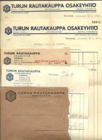 Turun Rautakauppa Oy 2xlähetyslista, 2xlasku, firmakuori 1945   - firmalomake