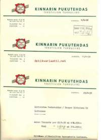 Kinnarin Pukutehdas, tekstiilien tukkuliike Kurikka 1958 - firmalomake 3 kpl