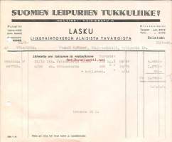 Suomen Leipurien Tukkuliike Oy lasku lvv:n alaisista tavaroista 15.5.1942  firmalomake