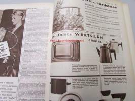 Kotiliesi 1959 nr 10, hyötypalsta suurkaupungissa osa 1, miesten muoti, Wärtsilän emali-mainos, Mary Olki: kuvakudoksia ilman kangaspuita, vieläko osaatte