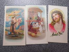Uskonnollisaiheiset pienet kortit / painokuvat 3 kpl