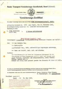 Basler Transport-Versicherungs-Gesellschaft, Basel Schweiz 1956 - vakuutuskirja