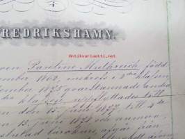 Afgångsbetyg från Privata Flickskolan i Fredrikshamn - Att eleven Paulinen Mutreich, född 6.12.1862... -erotodistus, allekirjoittanut Huulda von Schoultz