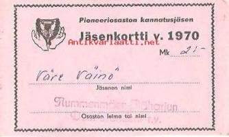 Pioneeriosaston kannatusjäsen  Jäsenkortti  1970