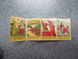Saksalainen lapsille tarkoitettu kirjeensulkijamerkki? / siirtokuva, mahdollisesti 1930-luvulta, 4 merkin sarja