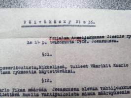 Karjalan Armeijakunnan päiväkäsky nr 36 - Karjalan Armeijakunnan I:selle rykmentille 14.5.1918. Joensuussa... Päämajan upseerikoulusta, Mikkelissä, tulleet