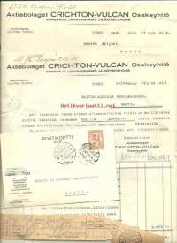 Crichton-Vulcan Oy 2  laskua ja firmakortti 1928-1929  - firmalomake