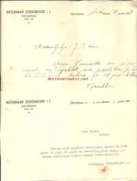 Metsämaan Osuusmeijeri i. l. 12.6.1939 liikekirje  - firmalomake 2 kpl