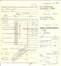 Alastaron seurakunnan seurakuntamaksuja  1939, 1940 , 1941 ja valtiolle suoritettava tulo- ja omaisuusvero 1939 - firmalomake 4 kpl