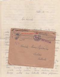 Kenttäpostikuori, sisältää kirjeen, 26.01.1943. 2 Kpk, peiteluku 3097