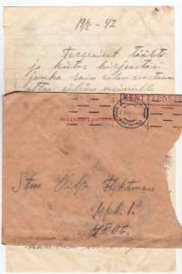 Kenttäpostikuori, sisältää kirjeen, 19.08.1942. kpk1/ 2807