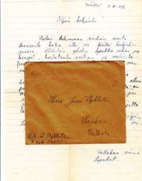 Kenttäpostikuori, sisältää kirjeen, 07.08.1942.  2 kpk/ 3097. Kirje tullut paketin mukana, jossa lähetti tavaroita kotiin, mm. tupakkaa.