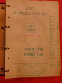 BMC Austin/Morris 1100 Mechanical  service  list Parts list - varaosakirja