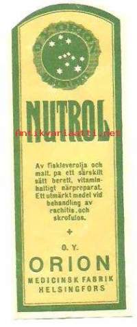 Nutrol  - lääke-etiketti, apteekkietiketti, tuote-etiketti  1920-luku