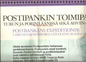 Postipankin toimipaikat Turun ja Porin läänissä sekä Ahvenanmaalla 1970 matkailukartta  kartta