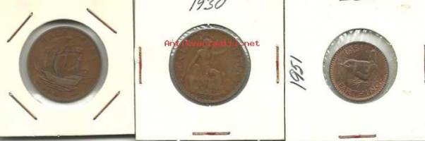 Englanti 1 farting 1951, half penny 1930 ja 1941