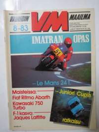 Vauhdin Maailma 1983 nr 8 -mm. Fiat Ritmo Abarth 130TC, Sampo ralli, Le mans Porschen näytös, Assenin RR-MMF1 kasvo Jaques Lafflite, Honda City turbo Hot Rod