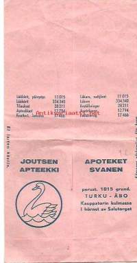 Joutsen Apteekki Turku  - resepti  pussi 1971