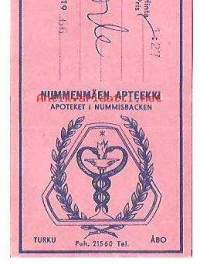 Nummenmäen Apteekki  , resepti  signatuuri   1966
