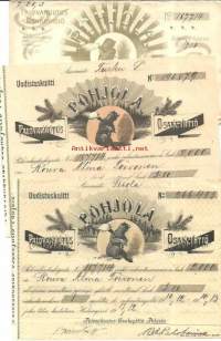 Paloivakuutus Oy pohjola  - Uudistuskuitti 1910, 1913 ja palovakuutuskirjan kuori