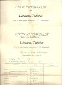 Lukuvuosi-Todistus 1915, 1916 - Turun Kansakoulut  - koulutodistus 2 kpl