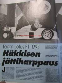 Vauhdin Maailma 1991 nr 1 -mm.Formula 1 Mika Häkkinen, Tunturi opas, USA -91 jenkkiraudat tulevat, JJ Lehdon Dallara testit, Shaahin stressilelu Maserati, USA Drag