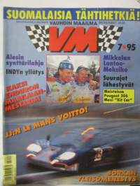Vauhdin Maailma 1995 nr 7 -mm. Formula 1 Espanja, Monaco ja Kanada GP.t, Indy 500, SM-Rata Ahvenisto, Jyväskylän suurajot, Lontoo-Mexico ralli, Ralli-MM Kreikka,