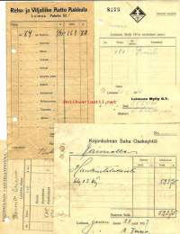 Saha- ja mylly- yms  kuitteja 1937 - 1941 Loimaa  - firmalomake 10 kpl