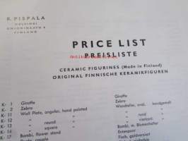 R. Pispala Helsinki Price list ceramic figurines (made in Finland)