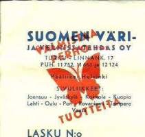 Suomen Väri- ja Vernissatehdas Oy, Turku   - firmalomake 23.10.1952