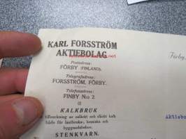 Karl Forsström Ab, Förby 12.12.1921 -asiakirja