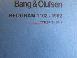 Bang &amp; Olufsen Beogram 1102, 1902 -Huolto-ohjekirja, katso tarkemmat tyyppimerkinnät kuvista