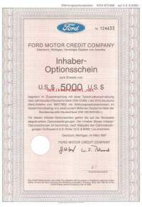 Ford Motor Credit Company Inhaber-Optionsschein 5000 USD 1987 -optiotodistus
