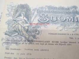 Ömsesidiga livförsäkringsbolaget Suomi i Helsingfors, försäkringsbrev nr B 429654, 12.12.1935 -henkivakuutuskirja
