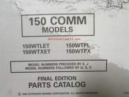 Johnson-Evinrude huolto 1993, 150 COMM Models, final edition Parts catalog, katso tarkemmat malli merkinnät kuvasta.