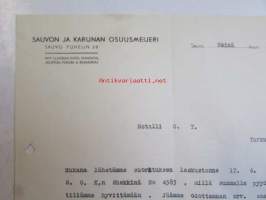 Sauvon ja Karunan Osuusmeijeri Suomusjärvi Heinäkuun 3. 1939 -asiakirja