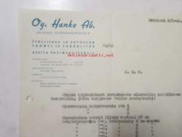 Oy Hanke Ab. Teollisuus- ja autoalan tuonti- ja tukkuliike, Helsinki 5.8. 1946 -asiakirja