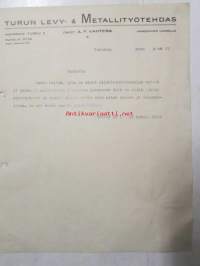 Turun Levy- &amp; Metallityötehdas, Turussa lokakuun 10. 1936 -asiakirja