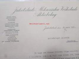 Jakobstads Mekaniska Verkstads Aktiebolaget, Jakobstads mars 30. 1921. -asiakirja