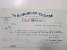 O/Y Suolahden Tehtaat, Helsinki heinäkuun 31. 1924. -asiakirja