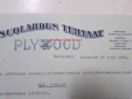 O/Y Suolahden Tehtaat, Helsinki lokakuun 22. 1924. -asiakirja