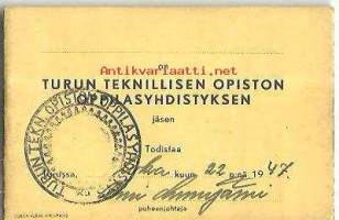 Turun Teknillisen Opiston oppilasyhdistyksen jäsenkirjavihko, 10 blankoa jäsenkirjaa 1947