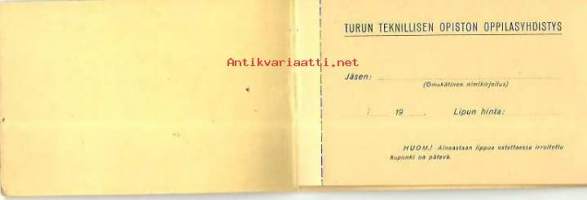 Turun Teknillisen Opiston oppilasyhdistyksen jäsenkirjavihko, 10 blankoa jäsenkirjaa 1947